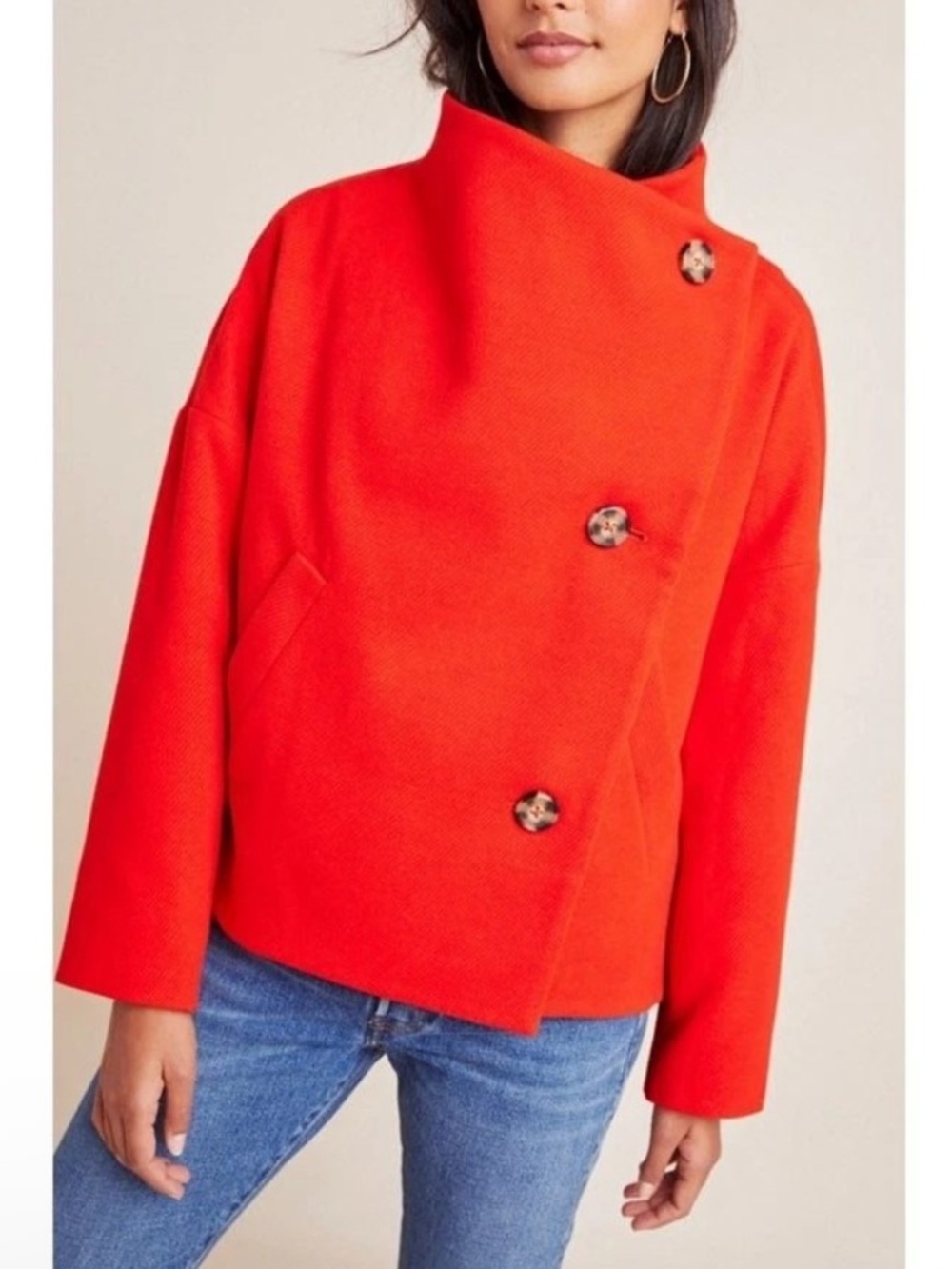 NWT Anthropologie Sascha Asymmetrical Jacket Bright Red Size XS